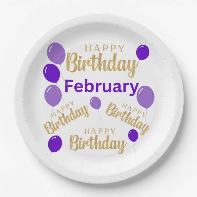 February happy birthday paper plate  (Front)