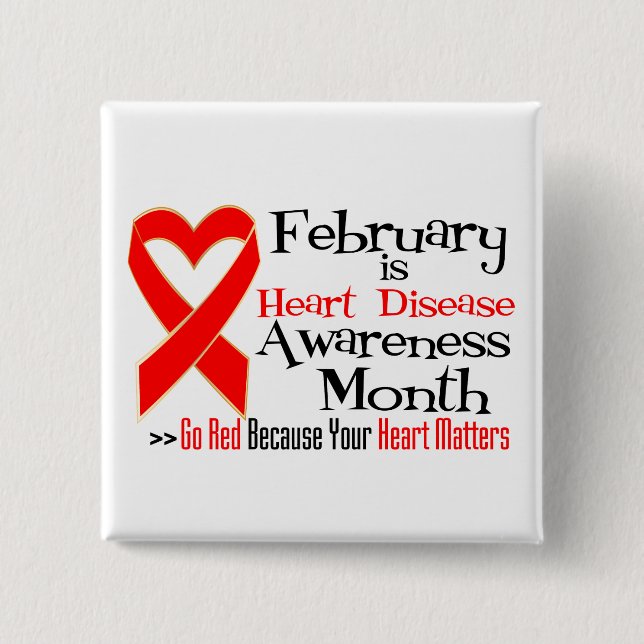February Heart Disease Awareness Month 15 Cm Square Badge (Front)