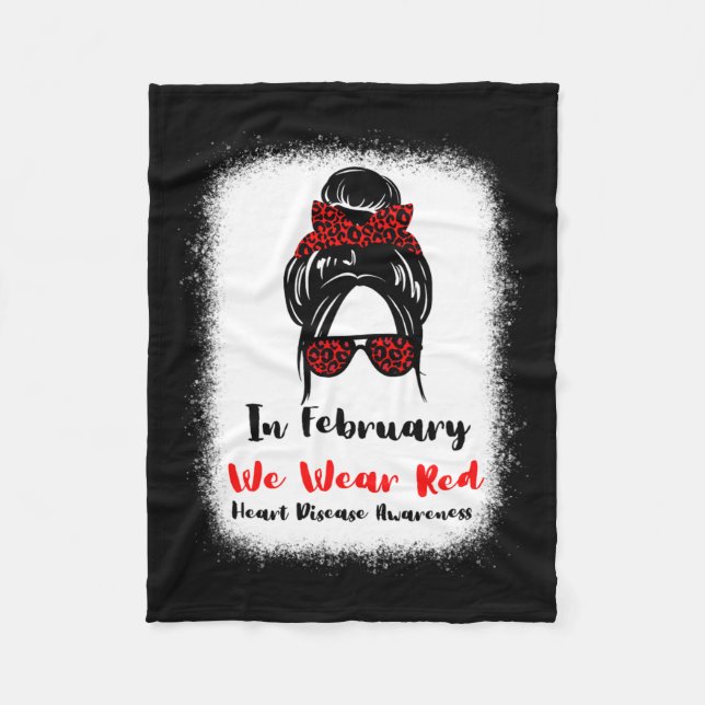 February Heart Health Go Red Messy Bun Women  Fleece Blanket (Front)