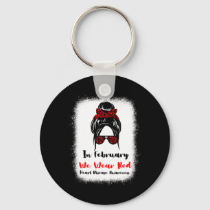 February Heart Health Go Red Messy Bun Women Key Ring
