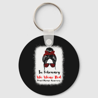 February Heart Health Go Red Messy Bun Women  Key Ring