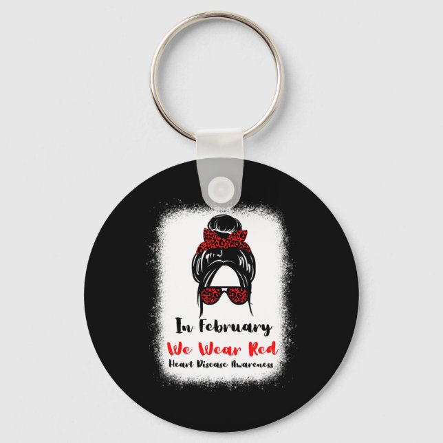 February Heart Health Go Red Messy Bun Women  Key Ring (Front)