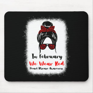 February Heart Health Go Red Messy Bun Women Mouse Mat