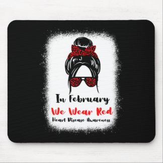 February Heart Health Go Red Messy Bun Women  Mouse Mat