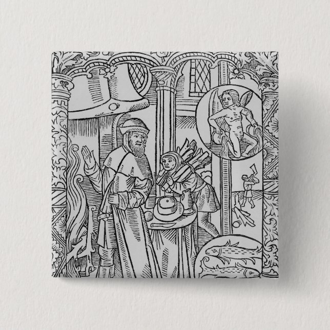 February, interior scene, Aquarius 15 Cm Square Badge (Front)