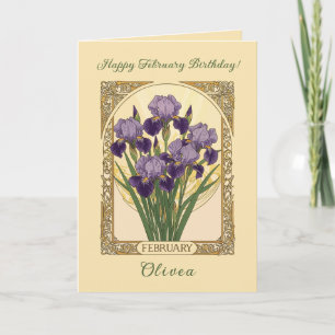 February Irises Birth Flower Art Nouveau Style Card