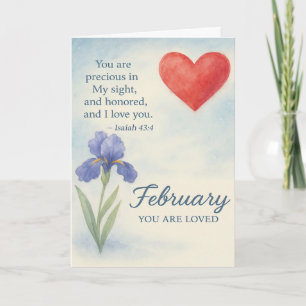 February Love with Heart Inspirational Floral Holiday Card
