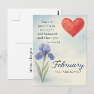 February Love with Heart Inspirational Floral Postcard
