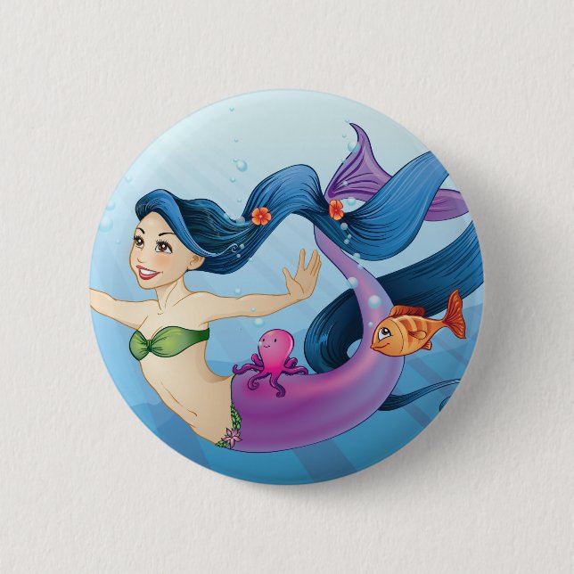 February Mermaid 6 Cm Round Badge (Front)