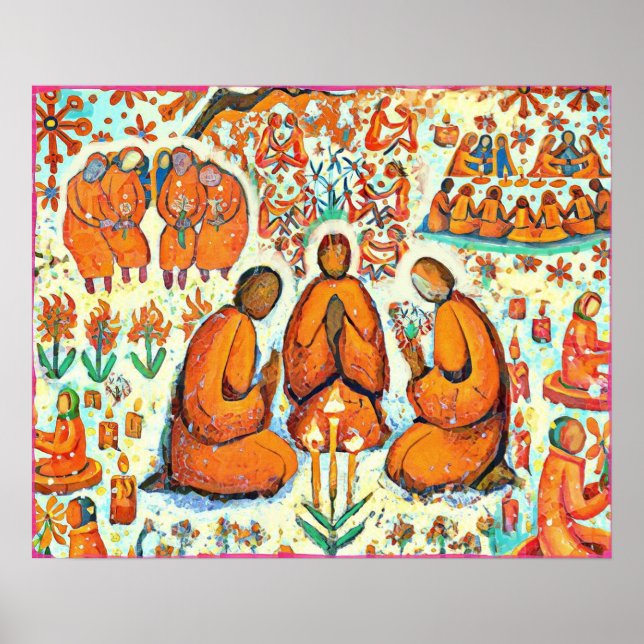 February Naive Folk Art Winter Love Prayer Poster (Front)