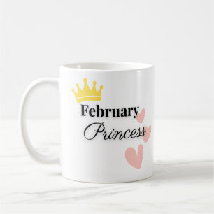 February Princess Mug – Gold Crown & Hearts Design