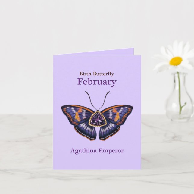February Purple Agathina Emperor Butterfly Art Card (Small Plant)