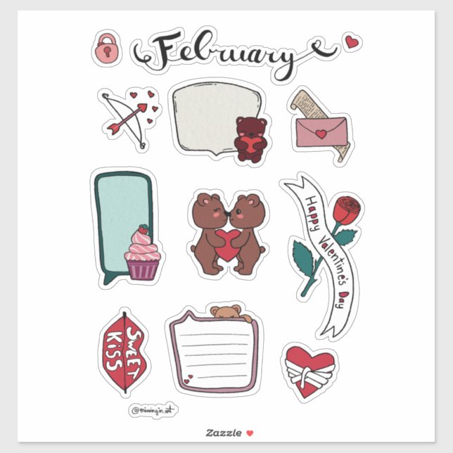 February Sticker Sheet – Sweet Bears & Love Vibes (Sheet)