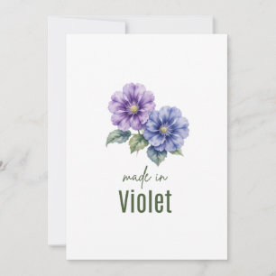 February Violet Birth Flowe card Watercolor
