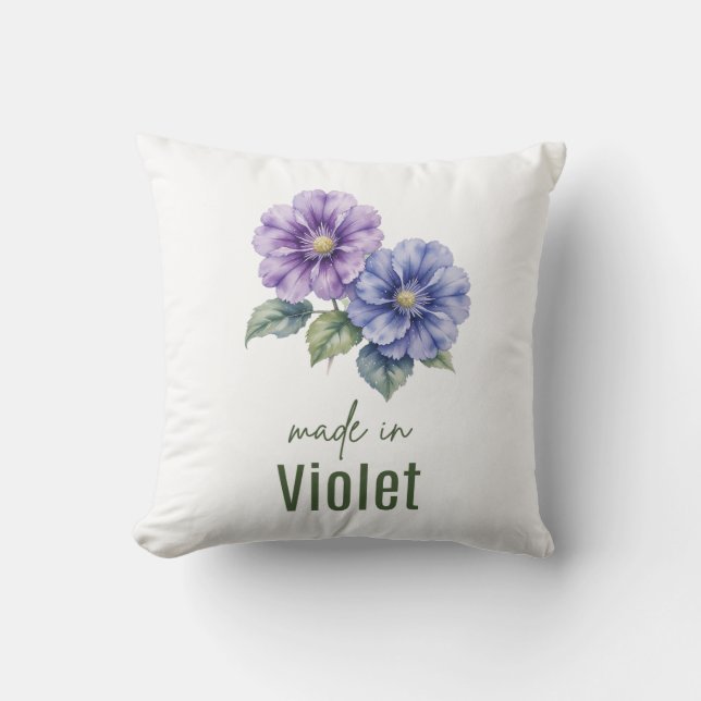 February Violet Birth Flowe Pillow Watercolor (Front)