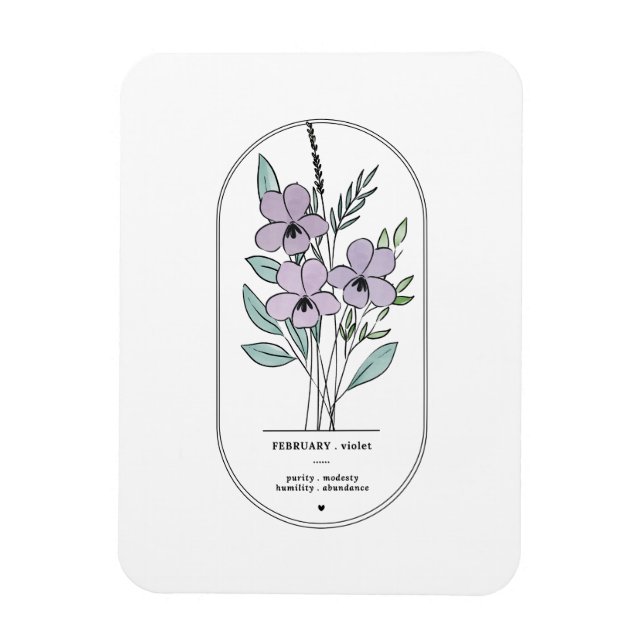 February Violet Birth Flower  Magnet (Vertical)