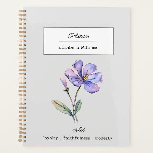 FEBRUARY VIOLET BIRTH FLOWER PERSONALIZED  PLANNER (Front)