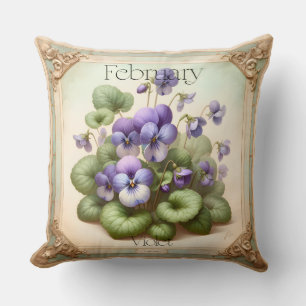 February Violet Birth Flower Symbolism Botanical Cushion
