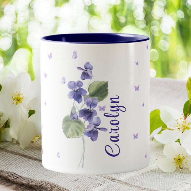 February Violet Birth Month Flower Floral  Two-Tone Coffee Mug (Creator Uploaded)