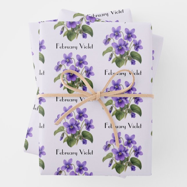 February Violet Flowers Wrapping Paper Sheet (In situ)