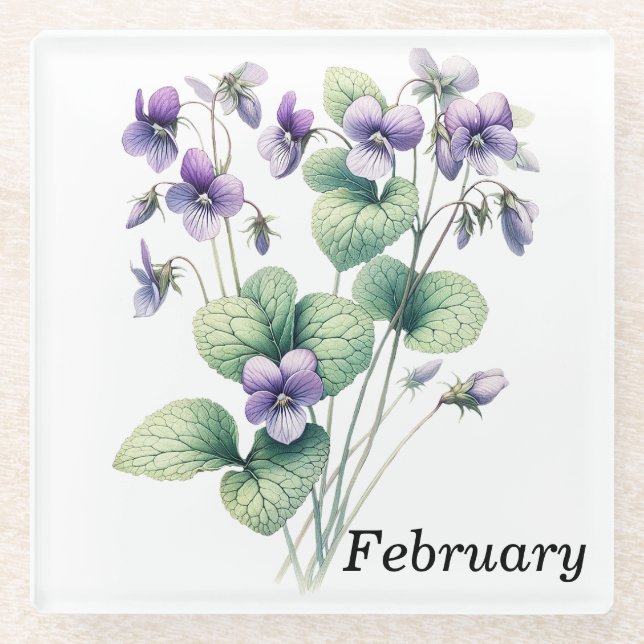 February Violet Glass Coaster  (Front)