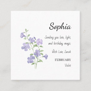 February Violet Personalised Birthday Square Business Card