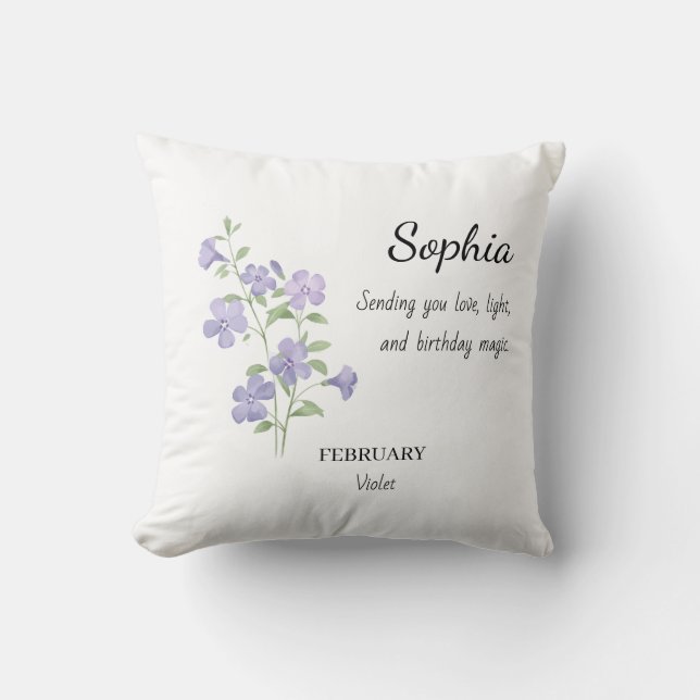 February Violet Personalized Birthday Cushion (Front)
