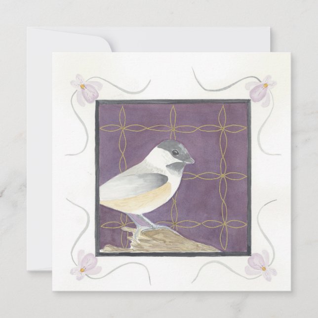 February; Violets & Chickadee; Greeting Card (Front)