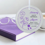 February Violets Floral Amethyst Birthday Keepsake Glass Tree Decoration<br><div class="desc">February actually has three flowers in celebration of birthdays for this month: violets, primroses and irises. This design features the beauty of violets. The gemstone for February is amethyst. This design features the flowers and the gemstones along with the recipient's name in an amethyst colour. We have paired it with...</div>