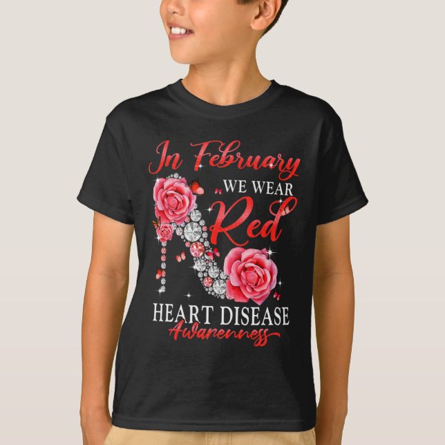 February We Wear Red Butterfly Heart Disease Aware T-Shirt (Front)