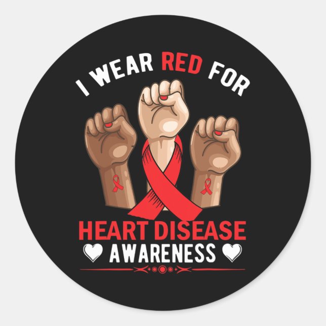 February We Wear Red Heart Disease Awareness Ameri Classic Round Sticker (Front)