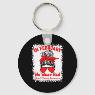 February We Wear Red Heart Disease Awareness Messy Key Ring