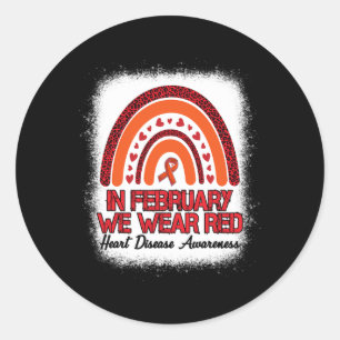 February We Wear Red Leopard Rainbow Bleached Red Classic Round Sticker