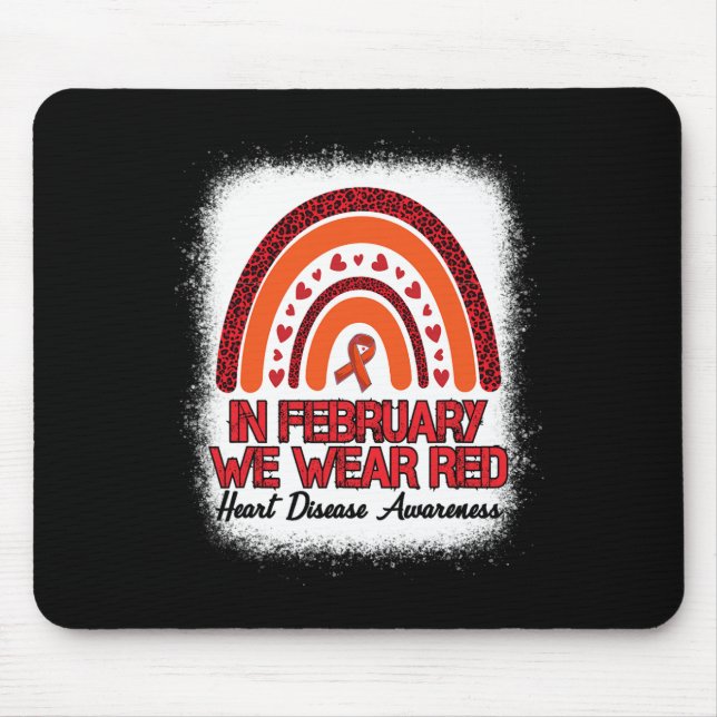 February We Wear Red Leopard Rainbow Bleached Red  Mouse Mat (Front)