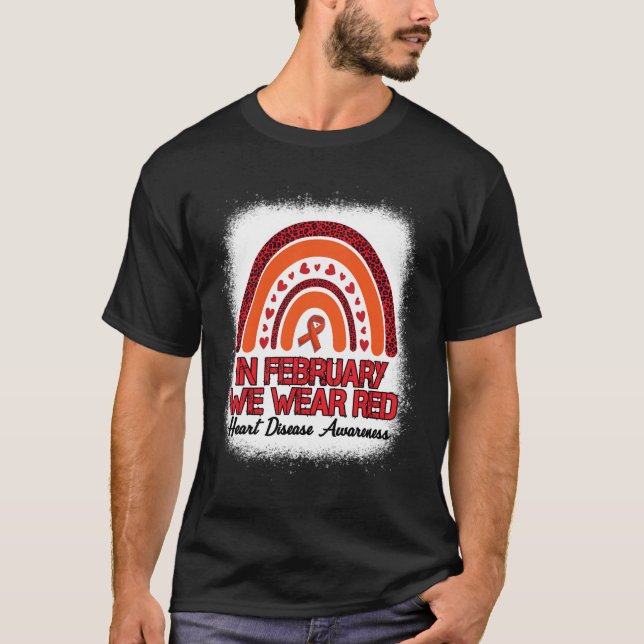 February We Wear Red Leopard Rainbow Bleached Red  T-Shirt (Front)