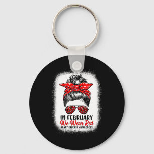 February We Wear Red Messy Bun - Heart Disease Awa Key Ring
