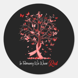 February We Wear Red Tree Ribbon Heart Disease Awa Classic Round Sticker