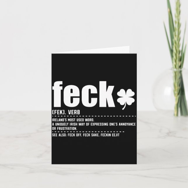 Feck Definition Funny Irish Sayings Irish Shamrock Card (Front)