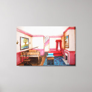 Federal Style Room Rendered Perspective With Piano Canvas Print