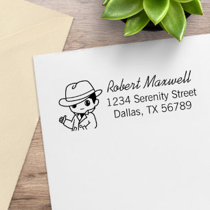 Fedora Hat Trench Coat Man Address Rubber Stamp