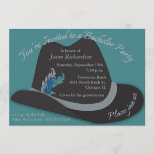 Fedora Hat with Feathers Bachelor Party Invitation