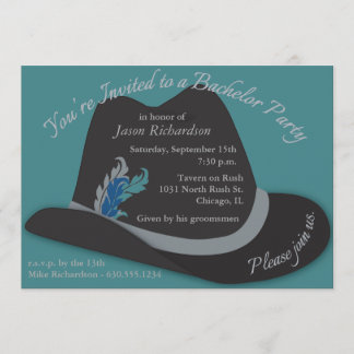 Fedora Hat with Feathers Bachelor Party Invitation