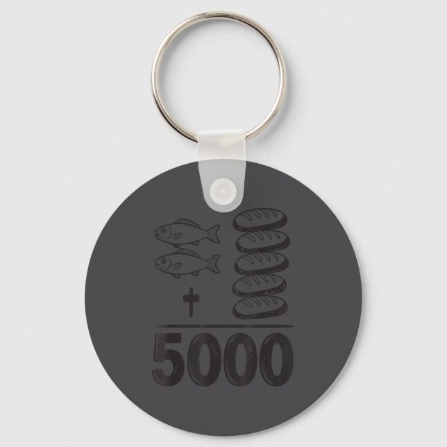 Feed 5000 Miracles Jesus Math Christian Funny Bibl Key Ring (Front)