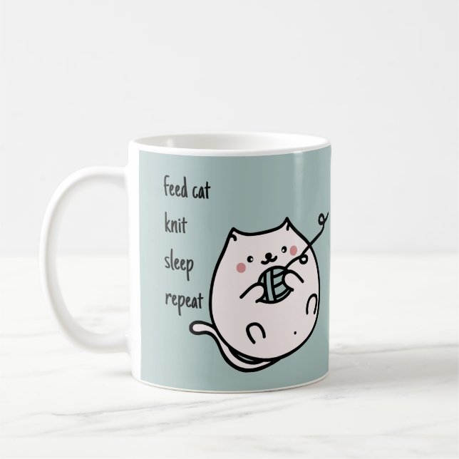 Feed Cat Knit Sleep Knitter Coffee Mug (Left)
