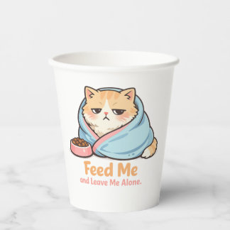Feed Me and Leave Me Alone Funny Sleepy Cat Paper Cups