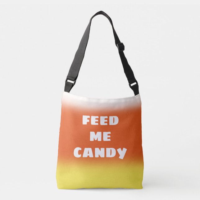 "Feed Me Candy" Candy Corn Crossbody Bag (Front)