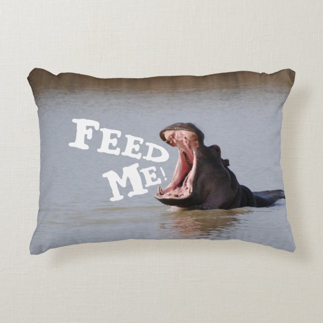 Feed Me! Hippo Funny Decorative Cushion (Front)