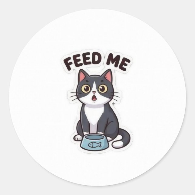 Feed Me! Hungry Cat Cute Sticker (Front)