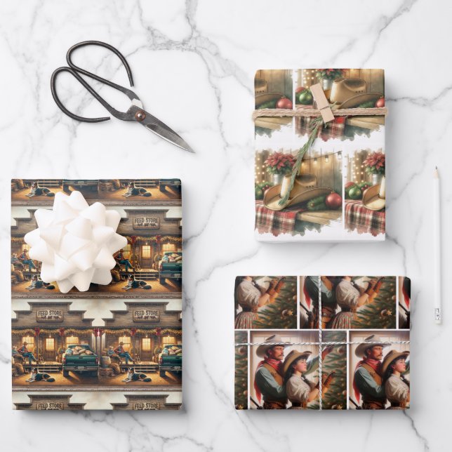 Feed Store Cowboy Hat  Decorating Tree Christmas Wrapping Paper Sheet (Front)