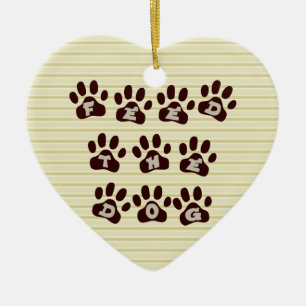 Feed the Dog Paw Print 2 Sided Door Hanger Ceramic Tree Decoration